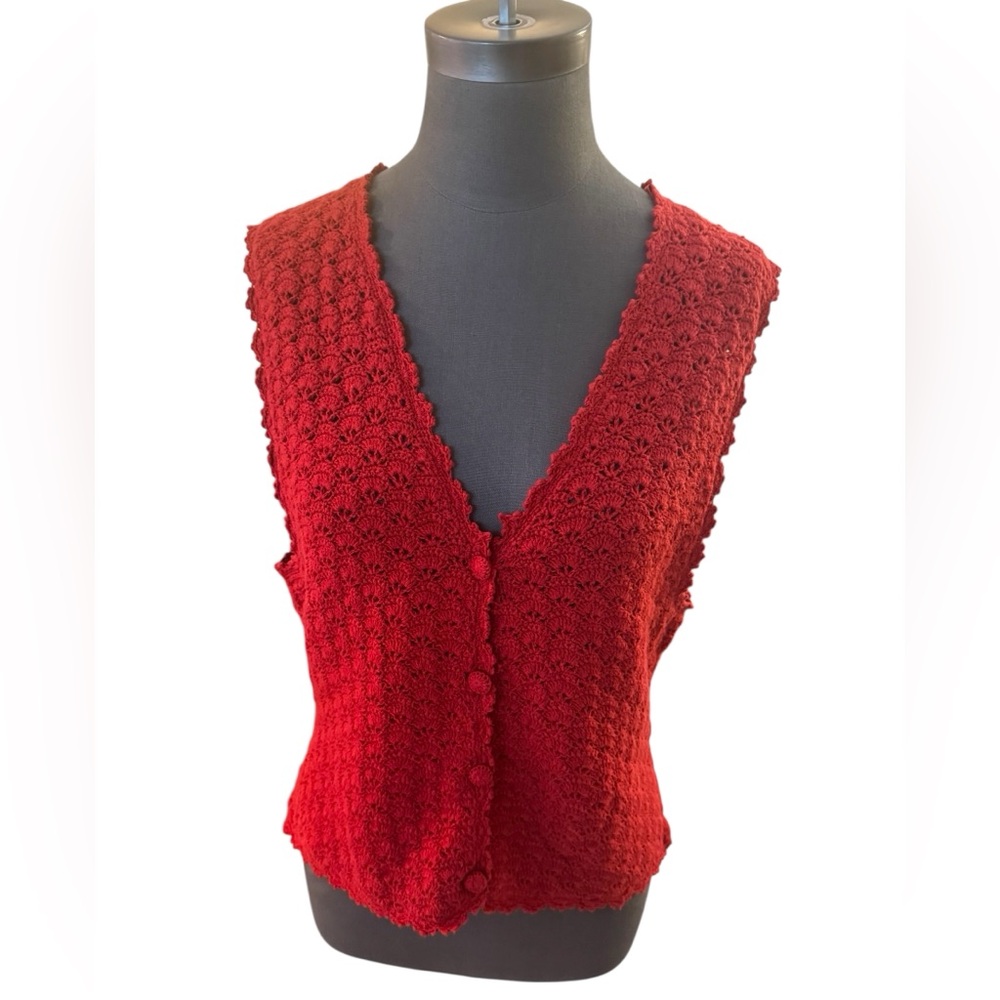 Lizsport Vintage Hand Crocheted Linen Cotton Vest Large - Picture 3 of 13
